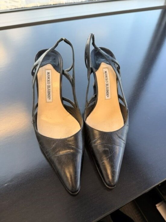Manolo Blahnik Shoes - Manolo Blahnik black leather slingback pumps with brand new sole and heel tips
